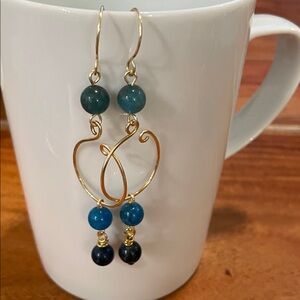 Chic Gold and Blue Beaded Earrings